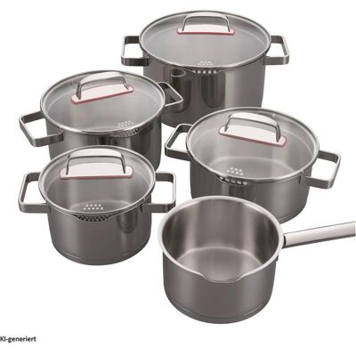 Kelomat Set 9-teilig Induktion, Pfannenset + Topfset, Silber Kelomat Set 9-teilig Induktion, Pfannenset + Topfset, Silber