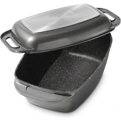 Stoneline Bräter 43 x 26 cm mit Deckel, Backofen & Induktion geeignet, grau, Pfanne + Kochtopf, Grau Stoneline Bräter 43 x 26 cm mit Deckel, Backofen & Induktion geeignet, grau, Pfanne + Kochtopf, Grau