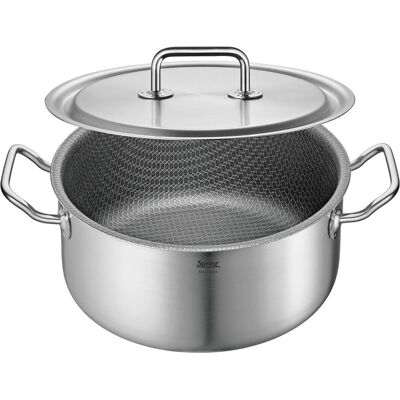 Spring Premium Schnittfester Reiner Kochtopf, Pfanne + Kochtopf, Silber Spring Premium Schnittfester Reiner Kochtopf, Pfanne + Kochtopf, Silber