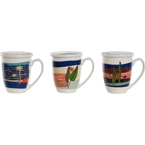 Tasse, Filtertasse für Teeaufgüsse Home ESPRIT Blau grün Edelstahl Porzellan Tropical 380 ml (3 Stück) (380 ml, 3 x)
