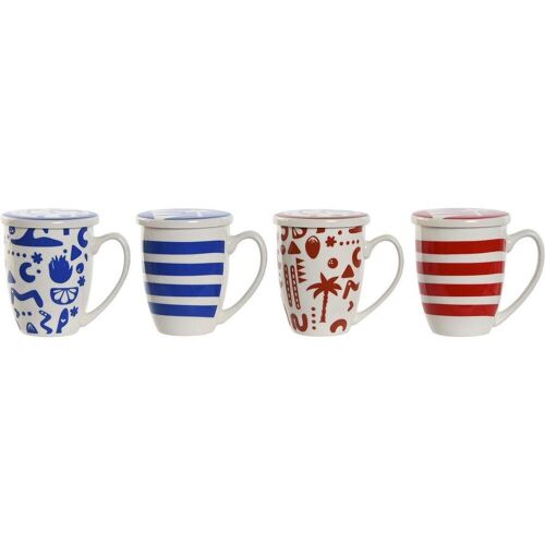 Tasse, Filtertasse für Teeaufgüsse Home ESPRIT Blau Rot Edelstahl Porzellan 380 ml (4 Stück) (380 ml, 4 x)