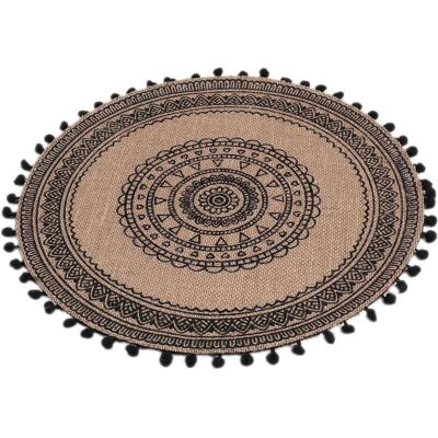 Douceur D'intérieur, Tischset, Tischset aus Jute, rund, braun, schwarzes Muster, 4er-Set (4 Stk., 38 cm) Douceur D'intérieur, Tischset, Tischset aus Jute, rund, braun, schwarzes Muster, 4er-Set (4 Stk., 38 cm)