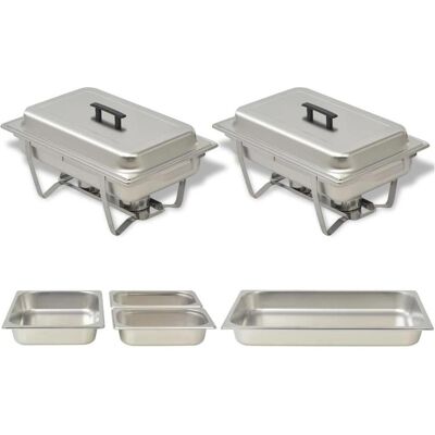 vidaXL 2 Stück Chafing Dish Set Edelstahl - Lebensmittel Wasserpfanne Stand Brenner vidaXL 2 Stück Chafing Dish Set Edelstahl - Lebensmittel Wasserpfanne Stand Brenner