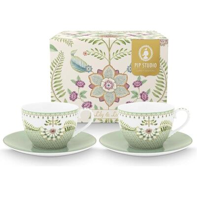 Pip Studio Cappuccino Tassen Mit Untertassen 2er Set Lily & Lotus 280ml Light Green Pip Studio Cappuccino Tassen Mit Untertassen 2er Set Lily & Lotus 280ml Light Green