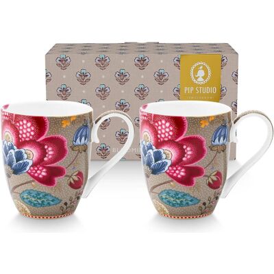 PIP Studio, Tasse, Blooming Tales Fantasy Khaki Henkelbecher XL 0,45l Set2 (450 ml, 2x) PIP Studio, Tasse, Blooming Tales Fantasy Khaki Henkelbecher XL 0,45l Set2 (450 ml, 2x)