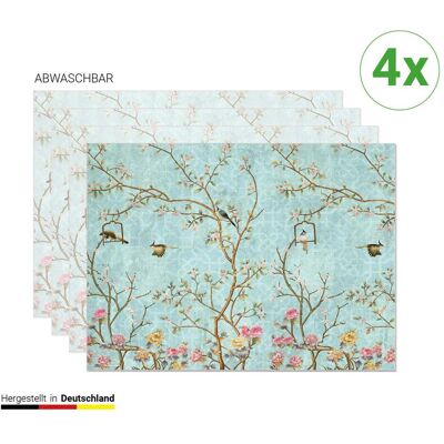 CoverYourDesk, Tischset, Tischset Florales Vintage Motiv mit Vögeln CoverYourDesk, Tischset, Tischset Florales Vintage Motiv mit Vögeln