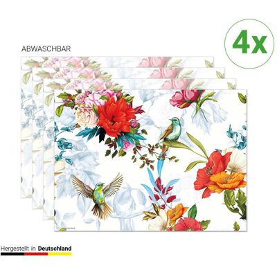 CoverYourDesk, Tischset, Tischset Bunte Kolibris mit Wildblumen CoverYourDesk, Tischset, Tischset Bunte Kolibris mit Wildblumen