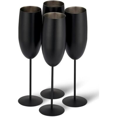 Oak & Steel 4 Edelstahl Sektglaeser Geschenkset, Weingläser, Schwarz Oak & Steel 4 Edelstahl Sektglaeser Geschenkset, Weingläser, Schwarz