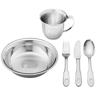 Georg Jensen, Kindergeschirr + Kinderbesteck, Elephant Kindergeschirrset (5 tlg.) Georg Jensen, Kindergeschirr + Kinderbesteck, Elephant Kindergeschirrset (5 tlg.)