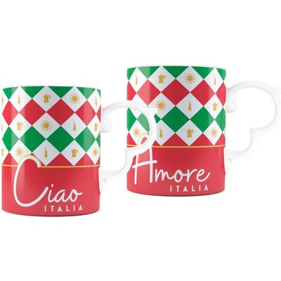Bialetti Tasse, Mug Italia Damier, 300 ml, 2 Tassen (300 ml, 2x) Bialetti Tasse, Mug Italia Damier, 300 ml, 2 Tassen (300 ml, 2x)