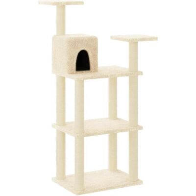 vidaXL Katzenbaum mit Sisal-Kratzsäulen Creme 119 cm - Katzenspielzeug vidaXL Katzenbaum mit Sisal-Kratzsäulen Creme 119 cm - Katzenspielzeug