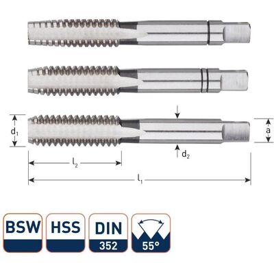 Rotec, Gewindeschneider + Gewindebohrer, 306.0010 HSS Gewindeschneidsatz 3-teilig DIN 352 BSW 7/32-24 Rotec, Gewindeschneider + Gewindebohrer, 306.0010 HSS Gewindeschneidsatz 3-teilig DIN 352 BSW 7/32-24
