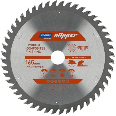 Norton Kreissägeblatt - 165mm, Hartmetall, 48 Zähne - Holz & Verbundstoffe Norton Kreissägeblatt - 165mm, Hartmetall, 48 Zähne - Holz & Verbundstoffe