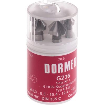 Dormer Senker-Set - 6 Stück, 90°, Größen 6,3-20,5mm - DIN 335C Dormer Senker-Set - 6 Stück, 90°, Größen 6,3-20,5mm - DIN 335C