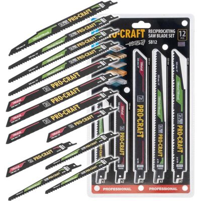 Procraft, Sägeblatt, SB12 Säbelsägeblatt Set 12 tlg. 150 - 225 mm für Holz / Metall / Kunststoff Procraft, Sägeblatt, SB12 Säbelsägeblatt Set 12 tlg. 150 - 225 mm für Holz / Metall / Kunststoff
