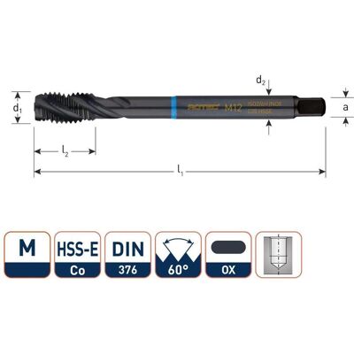 Rotec, Gewindeschneider + Gewindebohrer, 331.1200C HSS-E INOX Maschinengewindebohrer BL DIN 376C/40° M12x1,75 VAP Rotec, Gewindeschneider + Gewindebohrer, 331.1200C HSS-E INOX Maschinengewindebohrer BL DIN 376C/40° M12x1,75 VAP