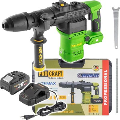 Procraft, Bohrmaschine + Akkuschrauber, PHA50-1B-C Akku Bohrhammer 20 V 7 J SDS max Brushless + 1x Akku 8,0 Ah + Ladegerät + Procraft, Bohrmaschine + Akkuschrauber, PHA50-1B-C Akku Bohrhammer 20 V 7 J SDS max Brushless + 1x Akku 8,0 Ah + Ladegerät +