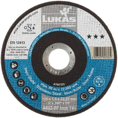 Lukas 125 x 1,0 x 22,23 mm Trennscheibe - Stahl & Edelstahl Lukas 125 x 1,0 x 22,23 mm Trennscheibe - Stahl & Edelstahl