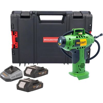 Procraft, Kompressor, LK20 Akku Kompressor 20 V 11 bar + 2x Akku 2,0 Ah + Ladegerät + RHINO Toolcase (11 Bar) Procraft, Kompressor, LK20 Akku Kompressor 20 V 11 bar + 2x Akku 2,0 Ah + Ladegerät + RHINO Toolcase (11 Bar)