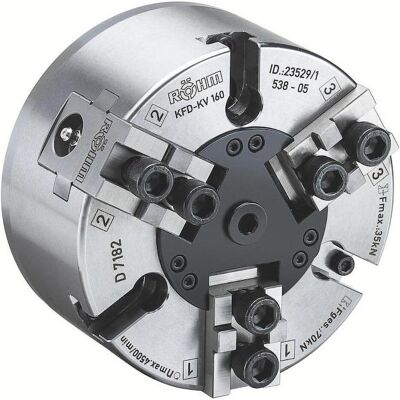 Röhm, Zubehör Maschine, Kraftspannfutter KFD 160, 3-Backen, mit Kreuzversatz, Zylindrische Zentrieraufnahme Röhm, Zubehör Maschine, Kraftspannfutter KFD 160, 3-Backen, mit Kreuzversatz, Zylindrische Zentrieraufnahme