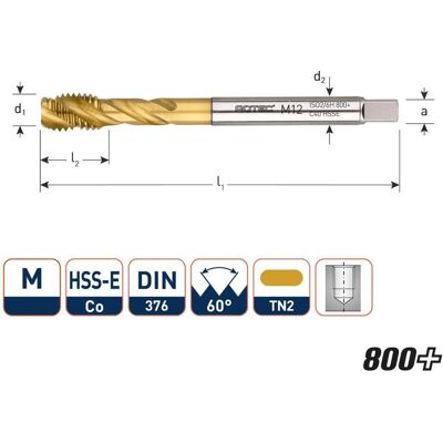 Rotec, Gewindeschneider + Gewindebohrer, 330.0400TC HSS-E 800 machinetap BL DIN 371C/40° M 4x0,7 TiN Rotec, Gewindeschneider + Gewindebohrer, 330.0400TC HSS-E 800 machinetap BL DIN 371C/40° M 4x0,7 TiN