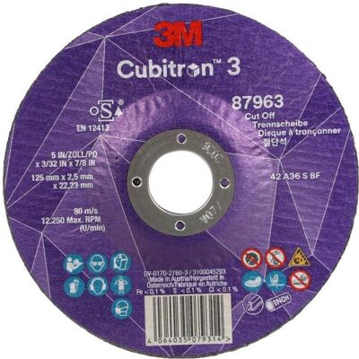 3M Sägeblatt, Trennscheibe Cubitron III 87963 36+ T42 125x2,5x22,2m gekröpft VE=25 (Pack mit 25 St) 3M Sägeblatt, Trennscheibe Cubitron III 87963 36+ T42 125x2,5x22,2m gekröpft VE=25 (Pack mit 25 St)
