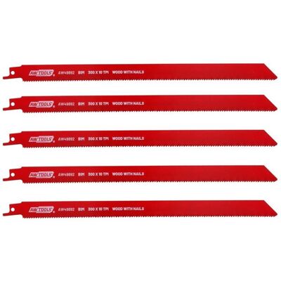 Awtools, Sägeblatt, BiM-Sägeblatt für die Säbelsäge, 300 mm, 10 Zähne/Zoll, 5 Stück, Metall-Holz Awtools, Sägeblatt, BiM-Sägeblatt für die Säbelsäge, 300 mm, 10 Zähne/Zoll, 5 Stück, Metall-Holz