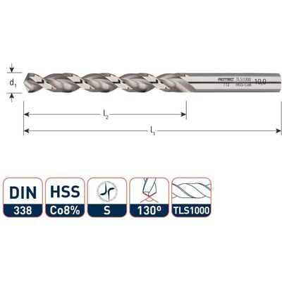 Rotec, Bohrereinsatz, 112.0250 HSS-E-Spiralbohrer, DIN338, Typ TLS1000, Ø2,5 Rotec, Bohrereinsatz, 112.0250 HSS-E-Spiralbohrer, DIN338, Typ TLS1000, Ø2,5