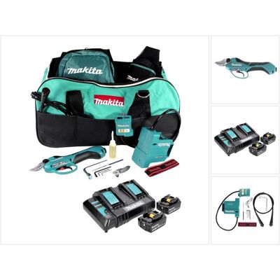 Makita, Gartenschere, DUP 361 CT Akku Rebschere Astschere 36 V ( 2x 18 V ) + 2x Akku 5,0 Ah + Doppelladegerät + Tas Makita, Gartenschere, DUP 361 CT Akku Rebschere Astschere 36 V ( 2x 18 V ) + 2x Akku 5,0 Ah + Doppelladegerät + Tas
