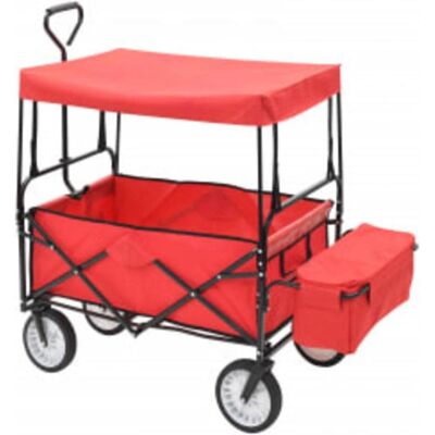 vidaXL Faltbarer Handwagen mit Sonnenüberdachung Stahl Rot - Handwagen vidaXL Faltbarer Handwagen mit Sonnenüberdachung Stahl Rot - Handwagen
