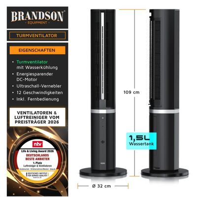 Brandson Turmventilator mit Wasserkühlung, Ventilator, Schwarz Brandson Turmventilator mit Wasserkühlung, Ventilator, Schwarz