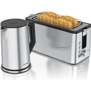 Arendo Frühstücks Set Edelstahl Wasserkocher 1,5l, Tasten, Griff & 4-Scheiben Langschlitz Toaster, Silber, Wasserkocher, Silber Arendo Frühstücks Set Edelstahl Wasserkocher 1,5l, Tasten, Griff & 4-Scheiben Langschlitz Toaster, Silber, Wasserkocher, Silber