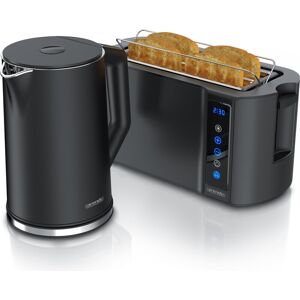 Arendo Frühstücks Set Edelstahl Wasserkocher 1,5l, Temperaturwahl & 4-Scheiben Langschlitz Toaster, Schwarz, Wasserkocher, Schwarz Arendo Frühstücks Set Edelstahl Wasserkocher 1,5l, Temperaturwahl & 4-Scheiben Langschlitz Toaster, Schwarz, Wasserkocher, Schwarz