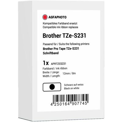 Agfaphoto, Beschriftungsband, kompatibel mit Brother TZe-S231 auf (1.20 cm, Schwarz) Agfaphoto, Beschriftungsband, kompatibel mit Brother TZe-S231 auf (1.20 cm, Schwarz)