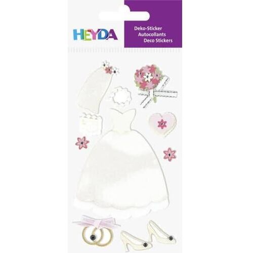 6x Heyda, Sticker, Sticker-Etikett Hochzeitskleid 8 Stück bunt