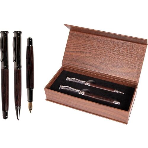 Cresco, Schreibstifte, Füllfederhalter + Kugelschreiber Beeindruckend dunkel (Dunkelbraun, 2 x)