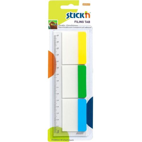 Stick´n, Heft + Block, Tabs Stick'N kraftig mit Lineal 37x50mm 3x10 Blatt Rd/gelb/grau220x3x70mm 0,022kg (1Stk)