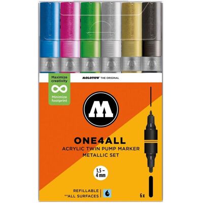 Molotow, Marker, Acrylmarker One4All Acrylic Twin Metallic Set (6x) Molotow, Marker, Acrylmarker One4All Acrylic Twin Metallic Set (6x)