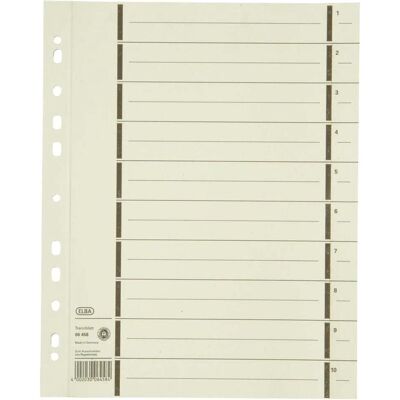 Elba, Ordner Zubehör, Trennblätter mit Perforation, DIN A4 Überbreite aus Kraftkarton, 200 g/qm, schwarzer Linienaufdruck Elba, Ordner Zubehör, Trennblätter mit Perforation, DIN A4 Überbreite aus Kraftkarton, 200 g/qm, schwarzer Linienaufdruck