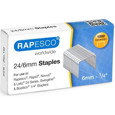 Rapesco Büroklammer, S24607Z3, Staples pack, 6 mm, 1000 staples, Steel, Silver, Paper (1000x) Rapesco Büroklammer, S24607Z3, Staples pack, 6 mm, 1000 staples, Steel, Silver, Paper (1000x)