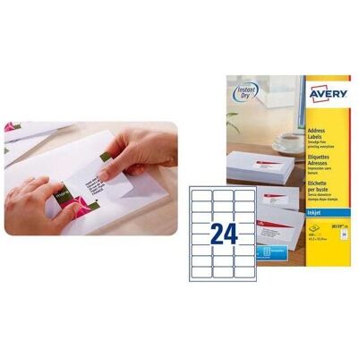 Avery J8160 Adressetiketten - 525 Weiße Tintenstrahldrucker Avery J8160 Adressetiketten - 525 Weiße Tintenstrahldrucker