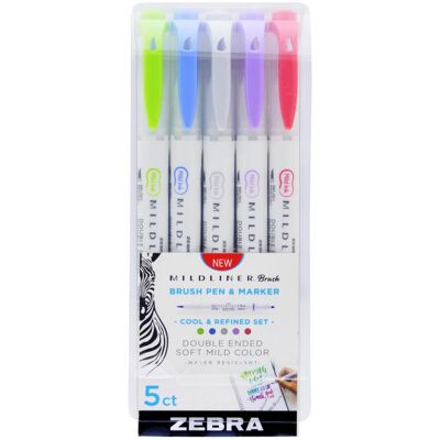 Zebra Marker, Marker Mildliner Brush Cool&Refined 5 Farben (5x) Zebra Marker, Marker Mildliner Brush Cool&Refined 5 Farben (5x)