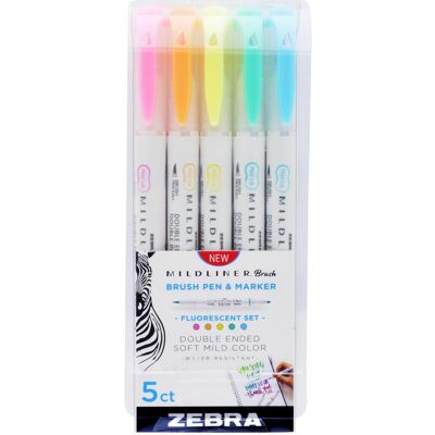Zebra Marker, Marker Mildliner Pinsel Fluoreszierend 5 Farben (5x) Zebra Marker, Marker Mildliner Pinsel Fluoreszierend 5 Farben (5x)