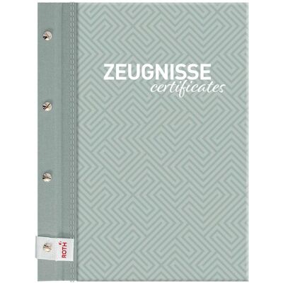Roth Mappe, Zeugnismappe Pattern mit Buchschrauben ""Dusty Mint"" farbiger Metallic-Leineneinband mit Buchschrau (A4) Roth Mappe, Zeugnismappe Pattern mit Buchschrauben ""Dusty Mint"" farbiger Metallic-Leineneinband mit Buchschrau (A4)
