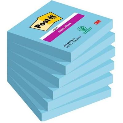 Post-it, Haftnotiz, Haftnotizen Super Sticky Recycled 76 mm x 76 mm Blau Quadratisch Blanko (76 x 76 mm) Post-it, Haftnotiz, Haftnotizen Super Sticky Recycled 76 mm x 76 mm Blau Quadratisch Blanko (76 x 76 mm)