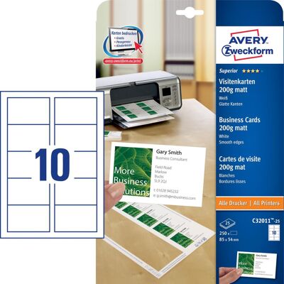 Avery Kopierpapier, Superior Visitenkarten (8.5 x 5.4 cm, 500 Blätter, 200 g/m²) Avery Kopierpapier, Superior Visitenkarten (8.5 x 5.4 cm, 500 Blätter, 200 g/m²)