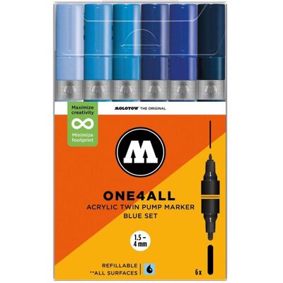 Molotow, Marker, Acrylmarker One4All Acrylic Twin Blue Set (6x) Molotow, Marker, Acrylmarker One4All Acrylic Twin Blue Set (6x)