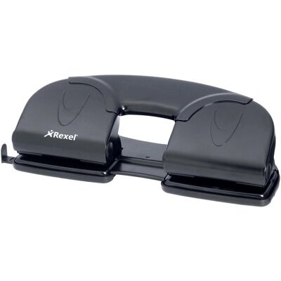 Rexel, Locher, Vierfachlocher V412, Stanzleistung: 12 Blatt, schwarz aus Metall, mit 80 mm Lochung, mit Anschlagsch Rexel, Locher, Vierfachlocher V412, Stanzleistung: 12 Blatt, schwarz aus Metall, mit 80 mm Lochung, mit Anschlagsch