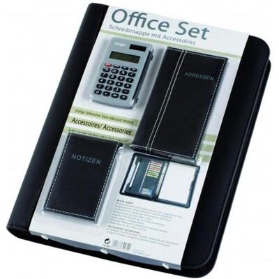 Jüscha, Mappe, Ringbuchmappe ""Office Set"", schwarz, inkl. Büroset DIN A4, Lederimitat, 7 Visitenkartenfäc (A4) Jüscha, Mappe, Ringbuchmappe ""Office Set"", schwarz, inkl. Büroset DIN A4, Lederimitat, 7 Visitenkartenfäc (A4)