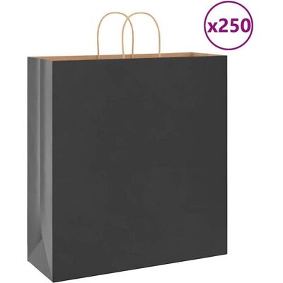 vidaXL Schwarze Kraftpapiertragetaschen 250 Stk. mit Henkeln vidaXL Schwarze Kraftpapiertragetaschen 250 Stk. mit Henkeln